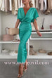 Margovil V Neck Twist Front Waisted Satin Midi Dress