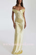 Margovil Off Shoulder Backless Cut Out Satin Maxi Dress