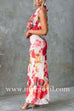 Cowl Neck Halter Open Back Floral Print Maxi Dress