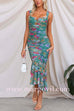 Margovil Mesh Overlay Ruched Floral Bodycon Midi Cami Dress