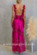 Ruffle Trim Sleeveless Open Back Lace Splice Satin Maxi Dress