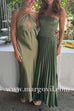 Strapless Tube Pleated Splice Maxi Party Dress