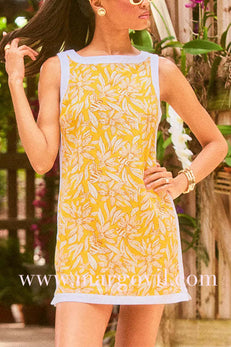 Sleeveless Side Slit Printed Shift Mini Dress