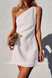 Margovil One Shoulder Solid Cotton Linen Mini Dress
