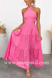Halter-neck Open Back Tiered Maxi Vacation Dress