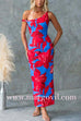 Asymmetric Neck Back Slit Floral Print Maxi Dress