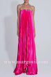 Strapless V Neck Pleated Maxi Party Dress