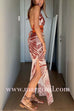 Halter V Neck Backless Side Slit Print Maxi Dress