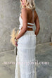 Margovil Halter Backless Ruffle Crop Top and Tiered Maxi Skirt Chiffon Set