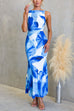 Sleeveless Open Back Watercolor Floral Bodycon Maxi Dress