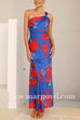 One Shoulder Back Cut Out Floral Print Satin Maxi Dress