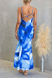 Sleeveless Open Back Watercolor Floral Bodycon Maxi Dress