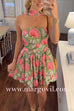 Margovil Strapless Floral Print Mini Dress with Scarf