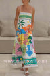 Margovil Spaghetti Strap High Waist Tropic Print Maxi Holiday Dress
