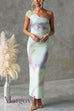 One Shoulder Watercolor Swirl Maxi Bodycon Dress