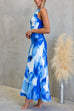 Sleeveless Open Back Watercolor Floral Bodycon Maxi Dress