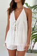 Margovil Halter V Neck Tie Bow Backless Top and Elastic Waist Shorts Set