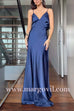 V Neck Spaghetti Strap Backless Satin Maxi Party Dress
