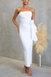 Strapless Back Slit Draped Bodycon Maxi Dress