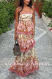Margovil Spaghetti Strap Back Lace-up Ruffle Layered Floral Print Maxi Dress