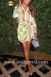 Margovil Long Sleeves Unique Print Wrap Mini Shirt Dress