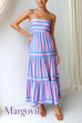 Margovil Spaghetti Strap Tiered Color Block Striped Maxi Dress
