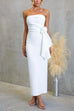Strapless Back Slit Draped Bodycon Maxi Dress