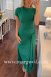 Short Sleeves Draped Slit Bodycon Maxi Dress