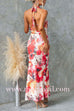 Cowl Neck Halter Open Back Floral Print Maxi Dress