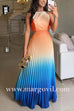 Margovil Sleeveless Cut Out Back Lace-up Gradient Pleated Maxi Dress