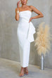 Strapless Back Slit Draped Bodycon Maxi Dress