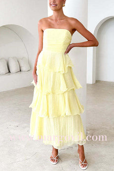 Margovil Strapless Ruffle Layered Maxi Dress