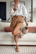 High Rise Tailored Linen Shorts with Button Detail