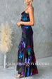 Open Back Ruffle Trim Slit Floral Print Maxi Cami Dress