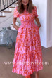 Margovil V Neck Smocked Waist Abstract Print Maxi Swing Dress