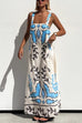 Margovil Square Neck Tie Knot Backless Printed Maxi Cami Dress