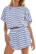Margovil Striped Short Sleeves Crop Top and Elastic Waist Pocketed Shorts Set
