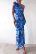 Margovil Ruffle One Shoulder Floral Print Bodycon Maxi Dress