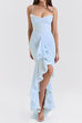 Margovil Spaghetti Strap Frill Trim Draped Slit Maxi Dress