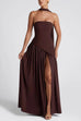 Margovil Strapless Back Lace-up High Slit Splice Maxi Dress