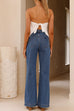 Strapless Tie Knot Back Ruched Top