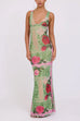 Margovil V Neck Sleeveless Rose Print Bodycon Maxi Dress