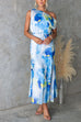 Asymmetric One Shoulder Tie Waist Slit Tie Dye Maxi Dress