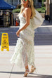 Spaghetti Strap Ruffle Trim Slit Floral Print Maxi Dress