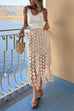 Margovil Elastic Waist Hollow Out Fringe Hem Maxi Skirt