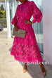 Margovil Mockneck Puff Sleeves Lace Hollow Out Mid Dress
