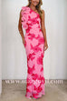 Ruffle One Shoulder Floral Mesh Maxi Dress