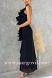 Margovil One Shoulder Slit Ruched Ruffle Mesh Maxi Dress
