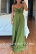 V Neck Spaghetti Strap Empire Waist Pleated Maxi Dress