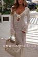 Margovil V Neck Long Sleeves Backless Crochet Hollow Out Knit Maxi Dress